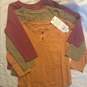 Cat & Jack Long Sleeve Henley Shirt Trio - Mustard, Olive, Burgundy